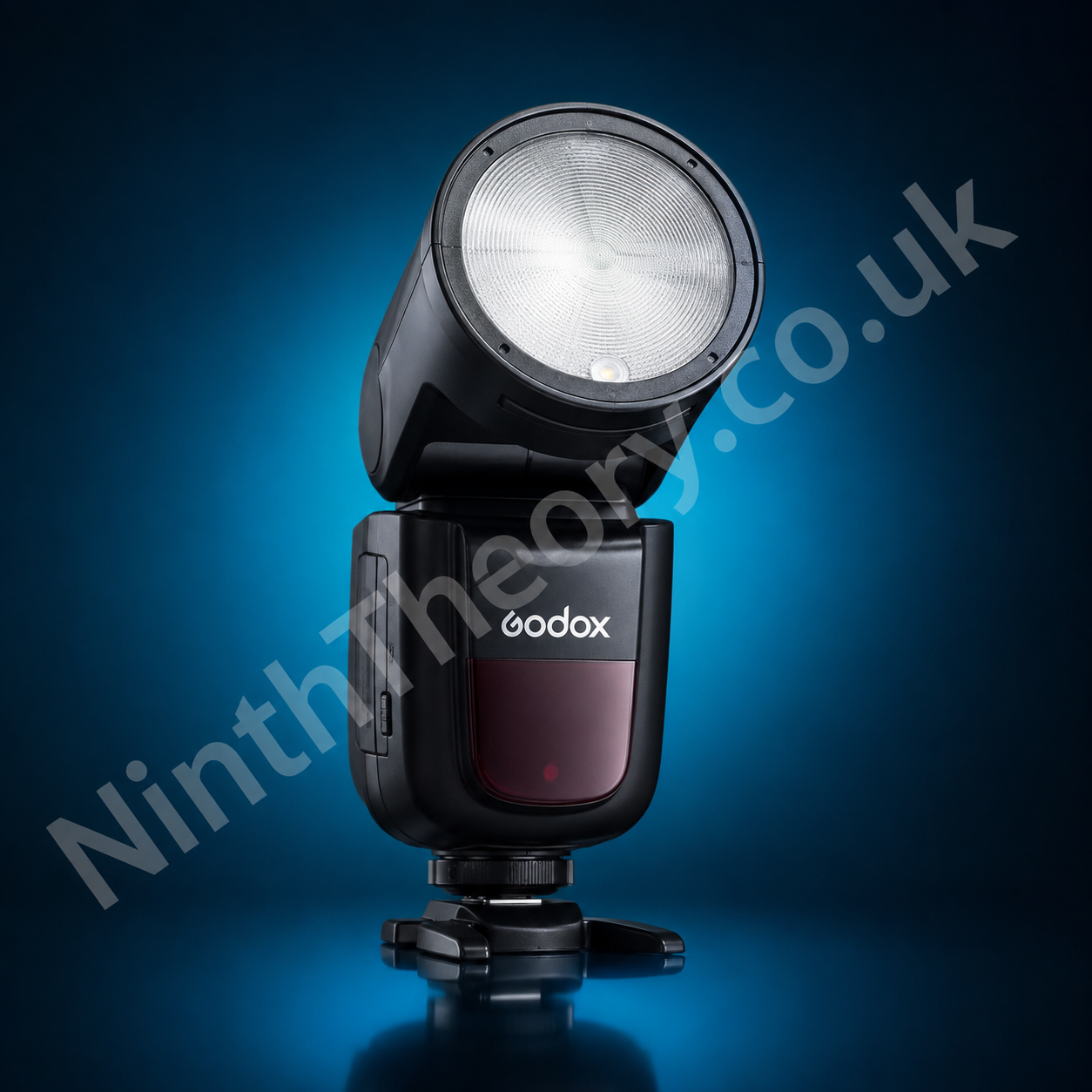 Godox V1s flash product image on a teal studio background