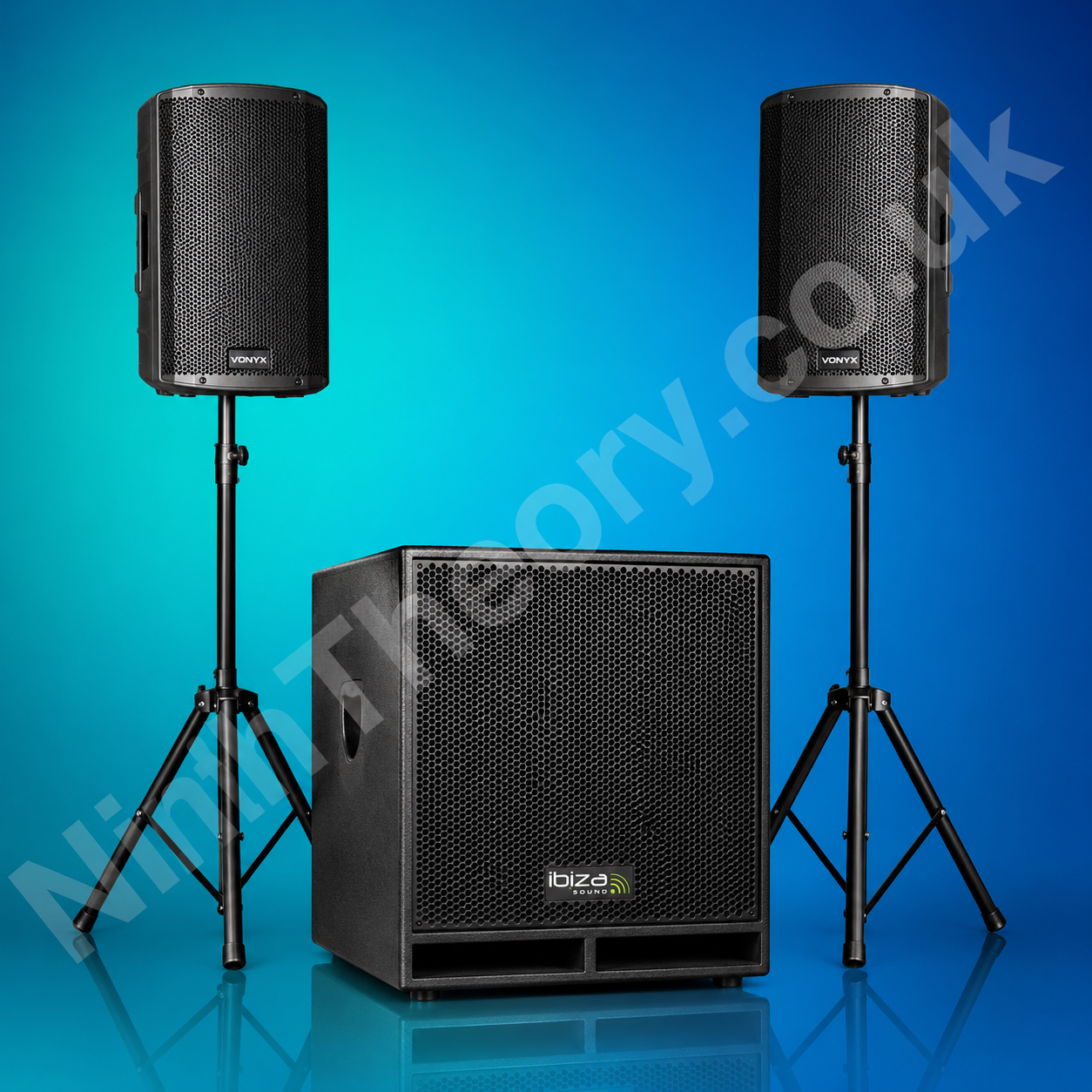 Ibiza Sound 800W subwoofer with two Vonyx speakers rental sound system